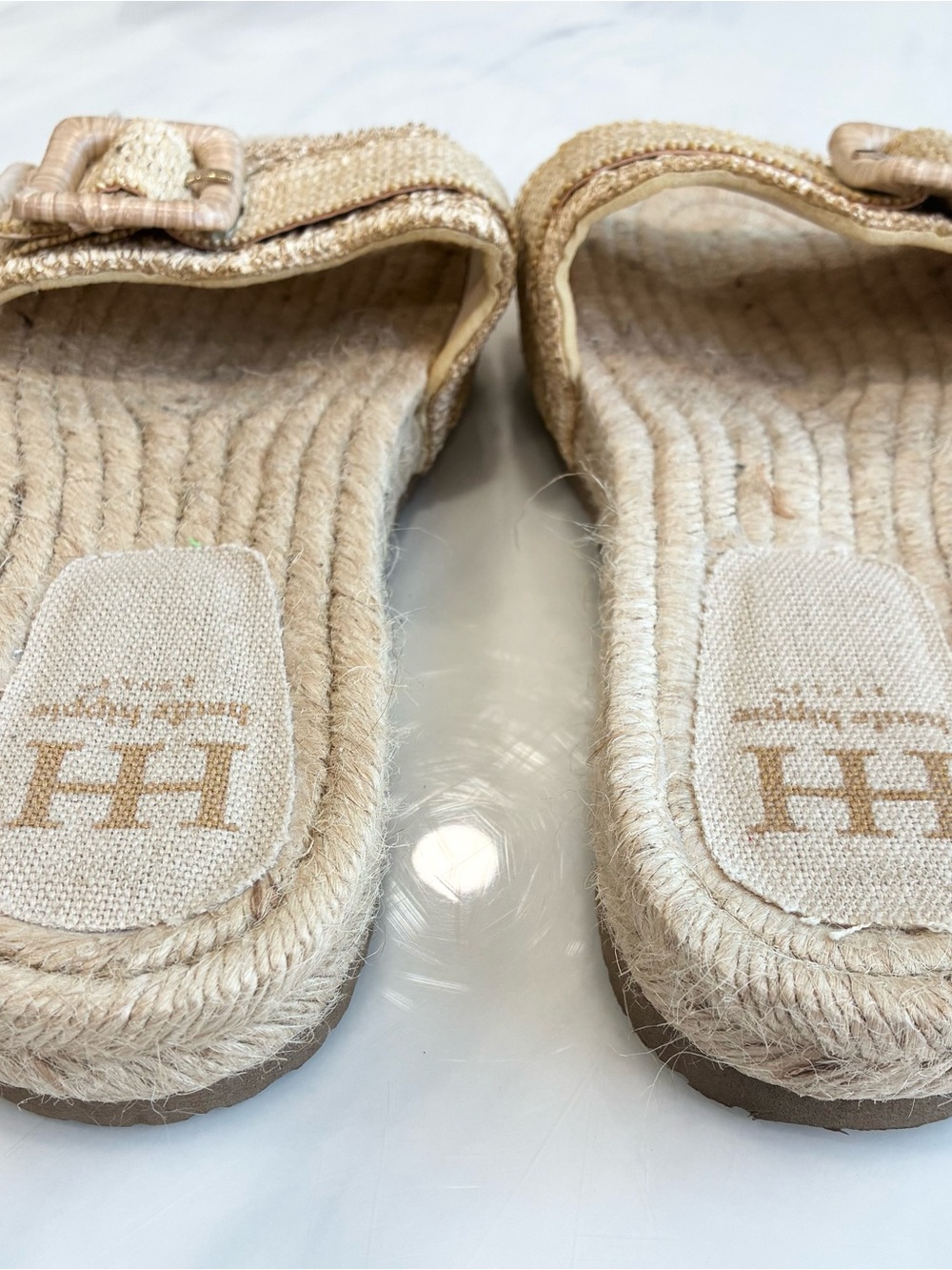 Beige Raffia Buckle Slide Sandals 8.5 - Picture 5 of 7